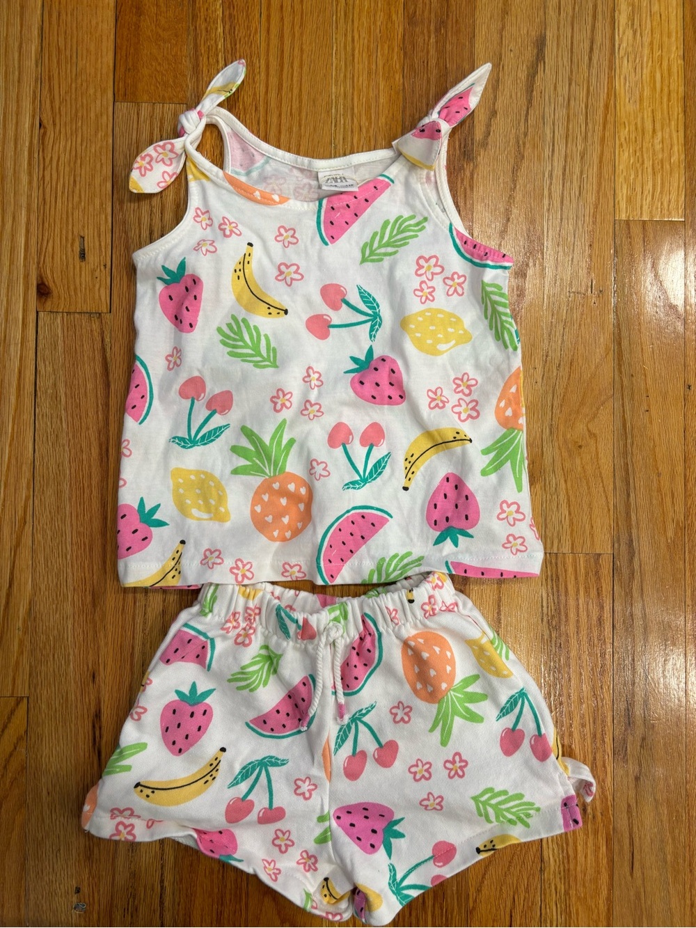Zara White Fruit-Print Tank & Shorts Set - Pink, Yellow, Green, Orange NWOT